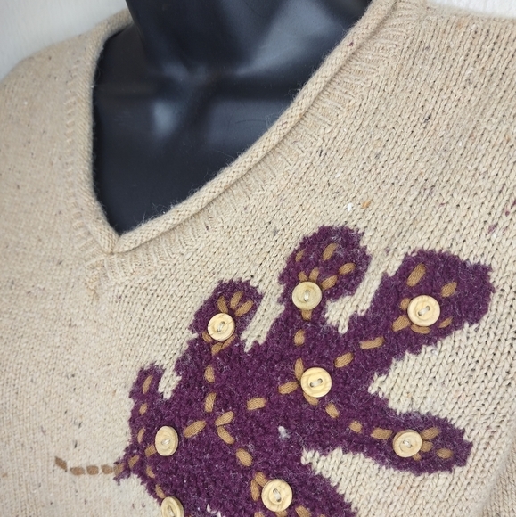 Crazy Horse Liz Claiborne Womens Medium Sweater V-neck Pullover Fall Autumn Silk - Picture 5 of 12